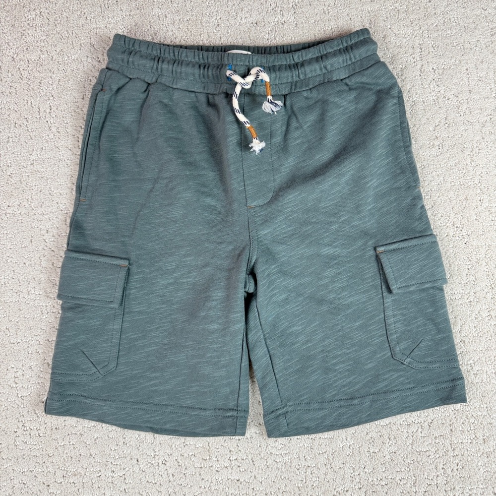 Boden Cargo Shorts Kids 10Y Teal Green Slub Jersey Elastic Waist Drawstring